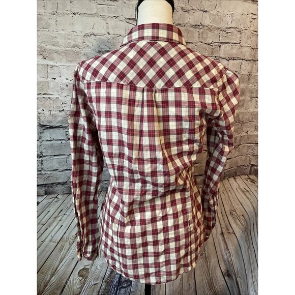 Eddie Bauer Shirt Womens M Long Sleeve‎ Button Red Plaid Lightweight - Picture 4 of 5